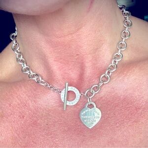 Tiffany Heart Tag Toggle Necklace- with initials T & J on the back of the heart